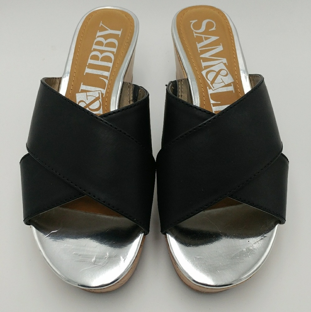 SAM & LIBBY Women's Black Faux Leather Wedge